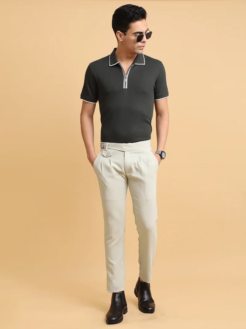 Maniac  Maniac Mens Gurkha Solid Cream Cotton Trouser for Men | Best Price UAE